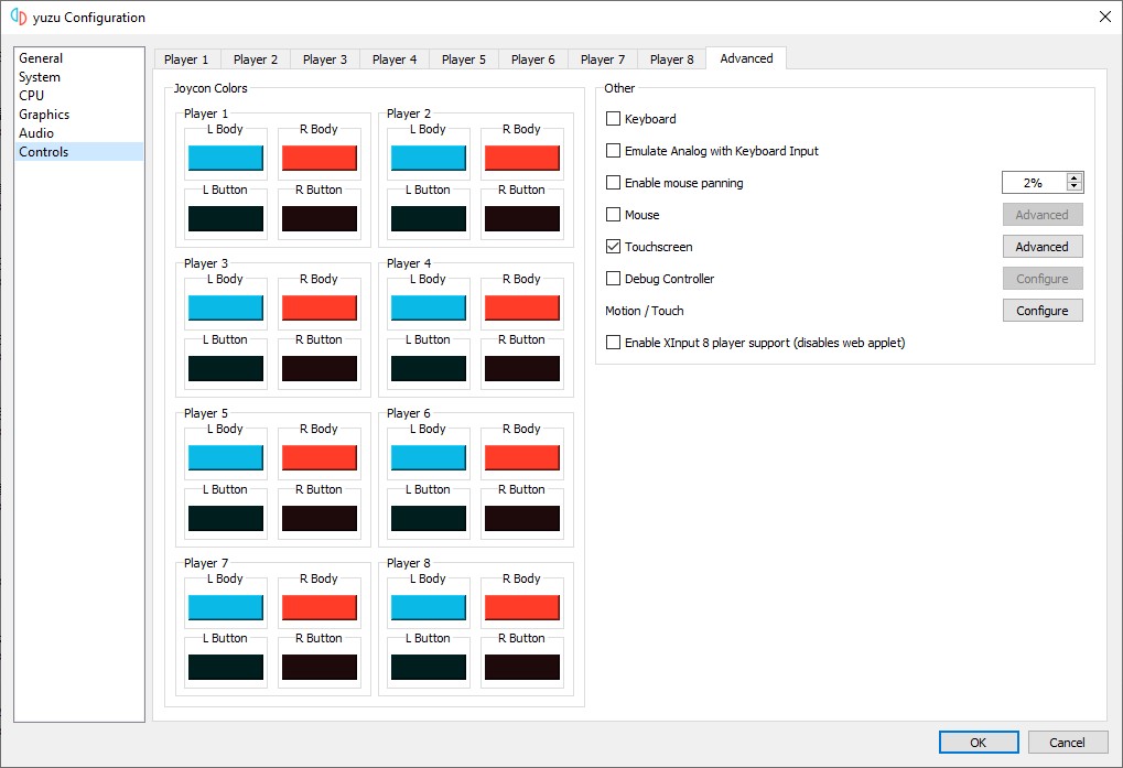  yuzu Controls configuration window