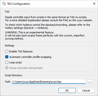  TAS Configuration window